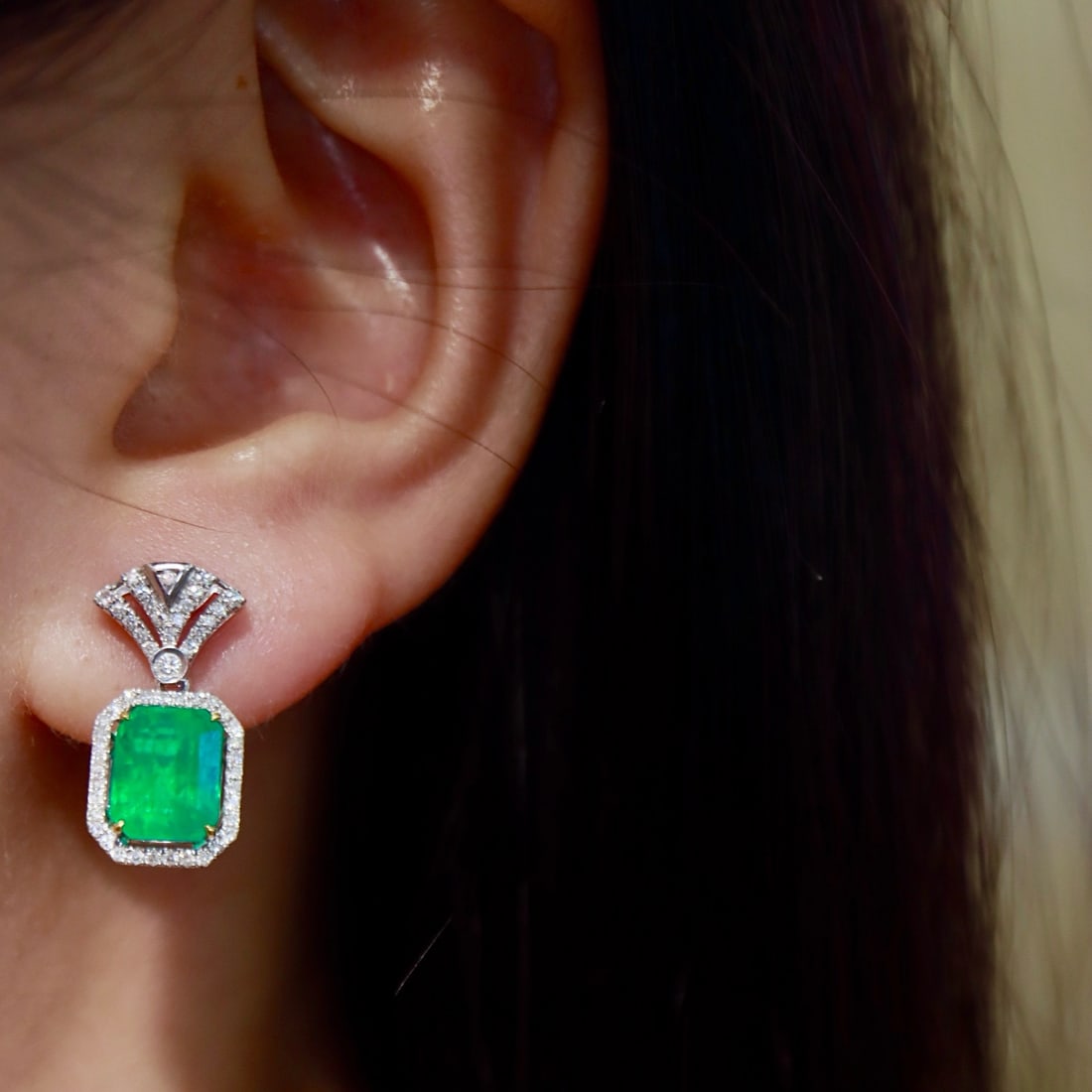 14k Gold 3.61 Ctw Natural Emerald & Diamond Earrings - 6