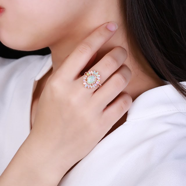 14k Gold 2.0 Ctw Natural Opal & Diamond Ring - 5