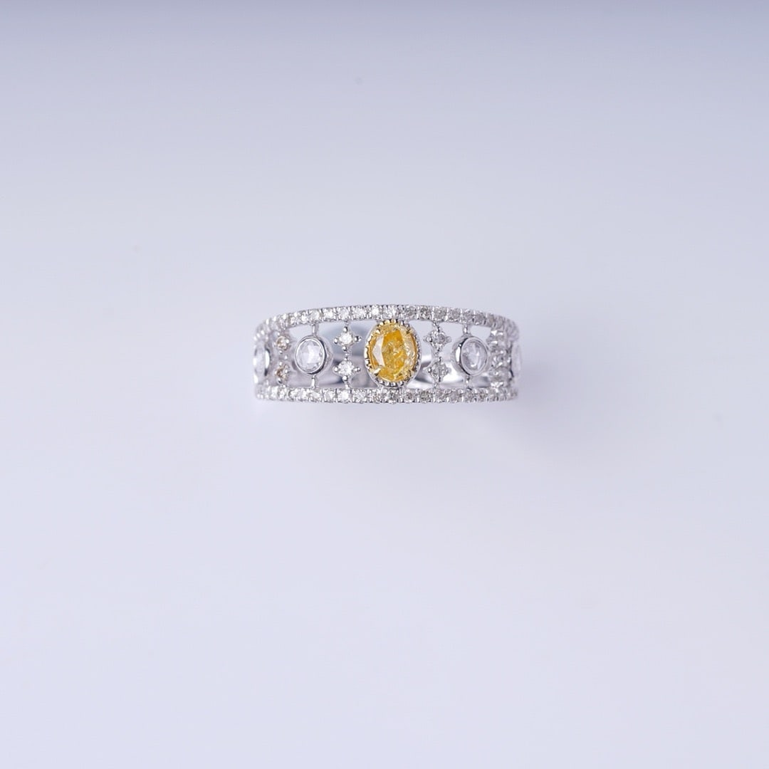 14k Gold 0.60 Ctw Natural Yellow Diamond & Diamond Ring - 3
