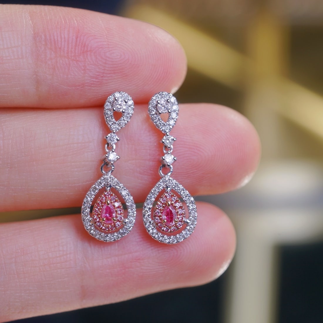 14k Gold 0.64 Ctw Natural Pink Diamond & Diamond Earrings - 7