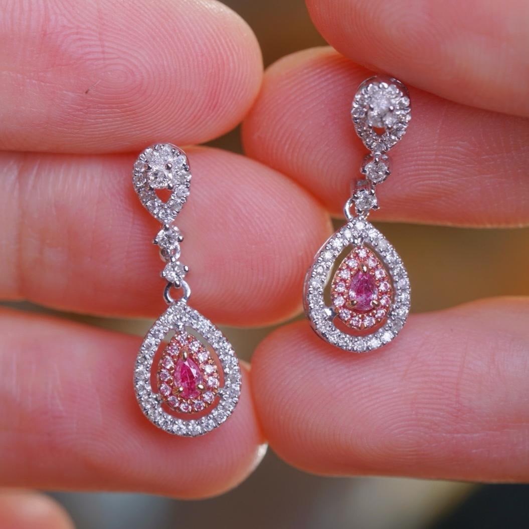 14k Gold 0.64 Ctw Natural Pink Diamond & Diamond Earrings - 8