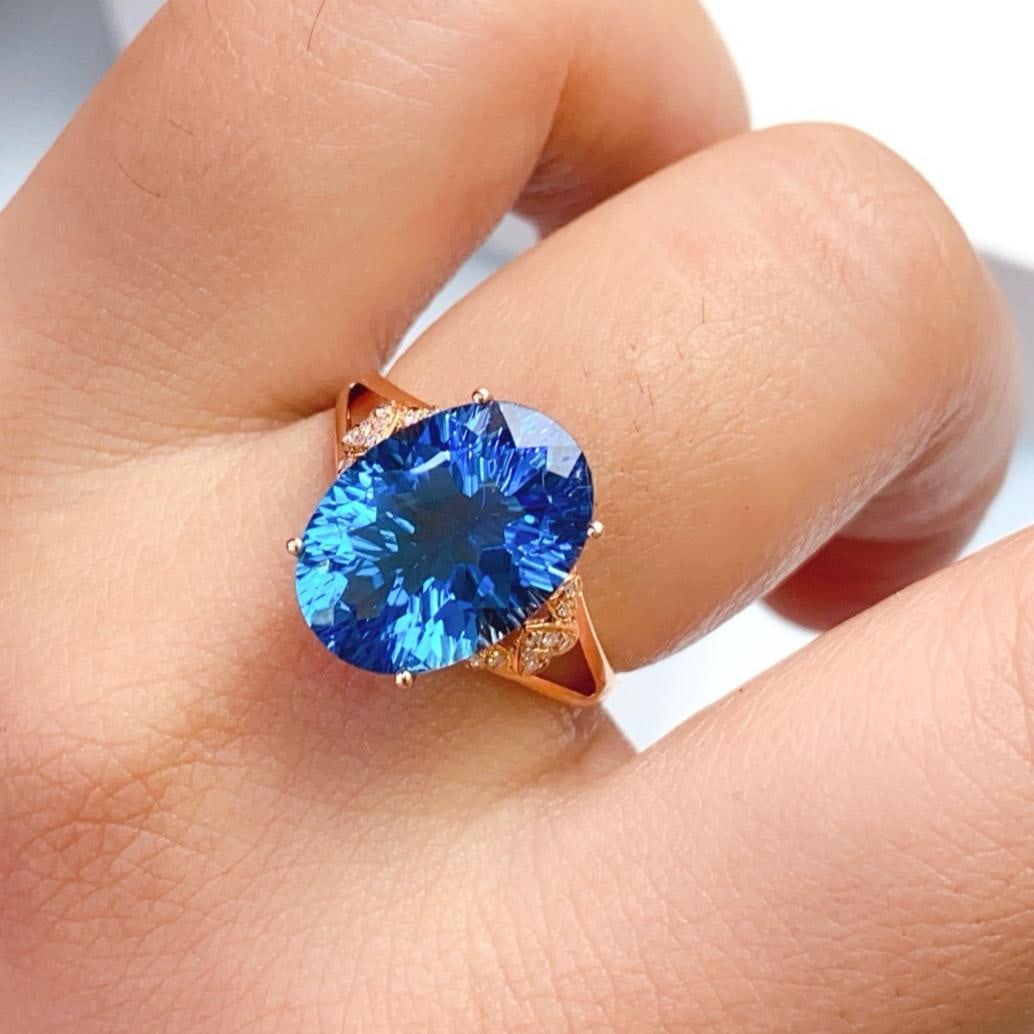 14k Gold 6.80 Ct Natural Topaz & Diamond Ring - 5