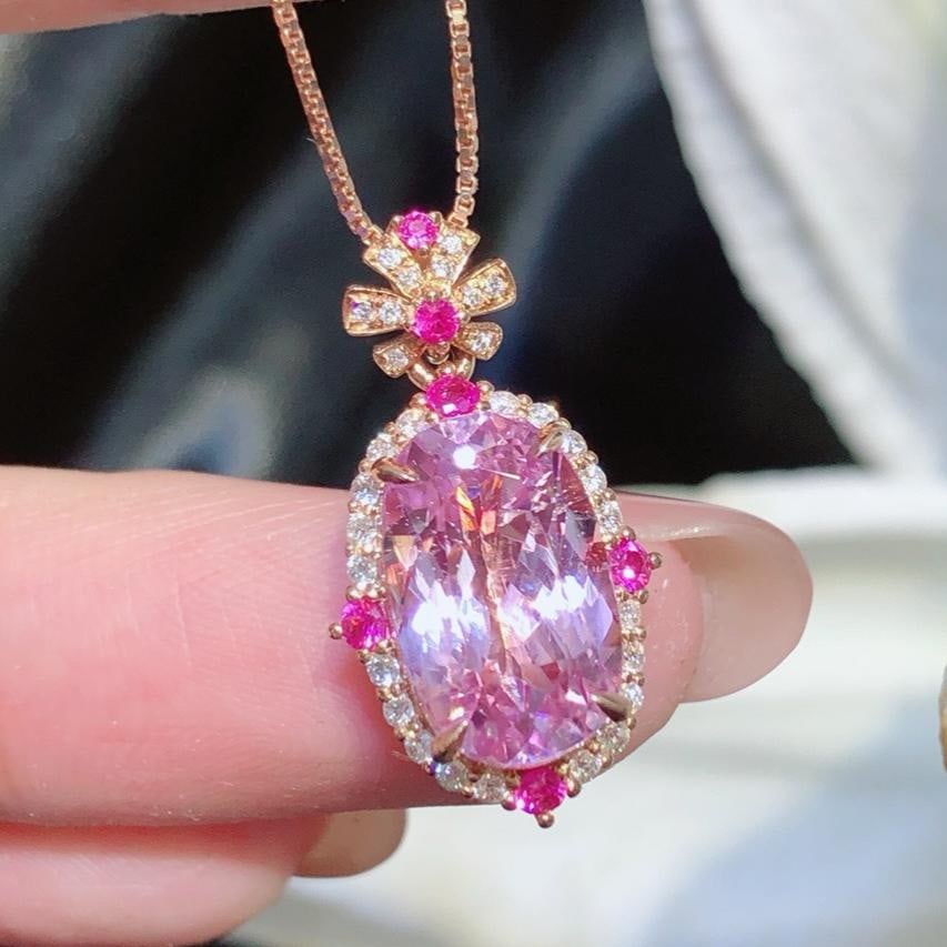 14k Gold 5.3 Ct Natural Kunzite & Diamond Pendant( Without Chain ): Ref:231181159 // gold content:14k gold // main gemstone:kunzite // shape:oval // carat weight:5. 3ct // color:pinkish purple // treatment:natural // // adjacent gemstone 2 : diamond // shape:round //