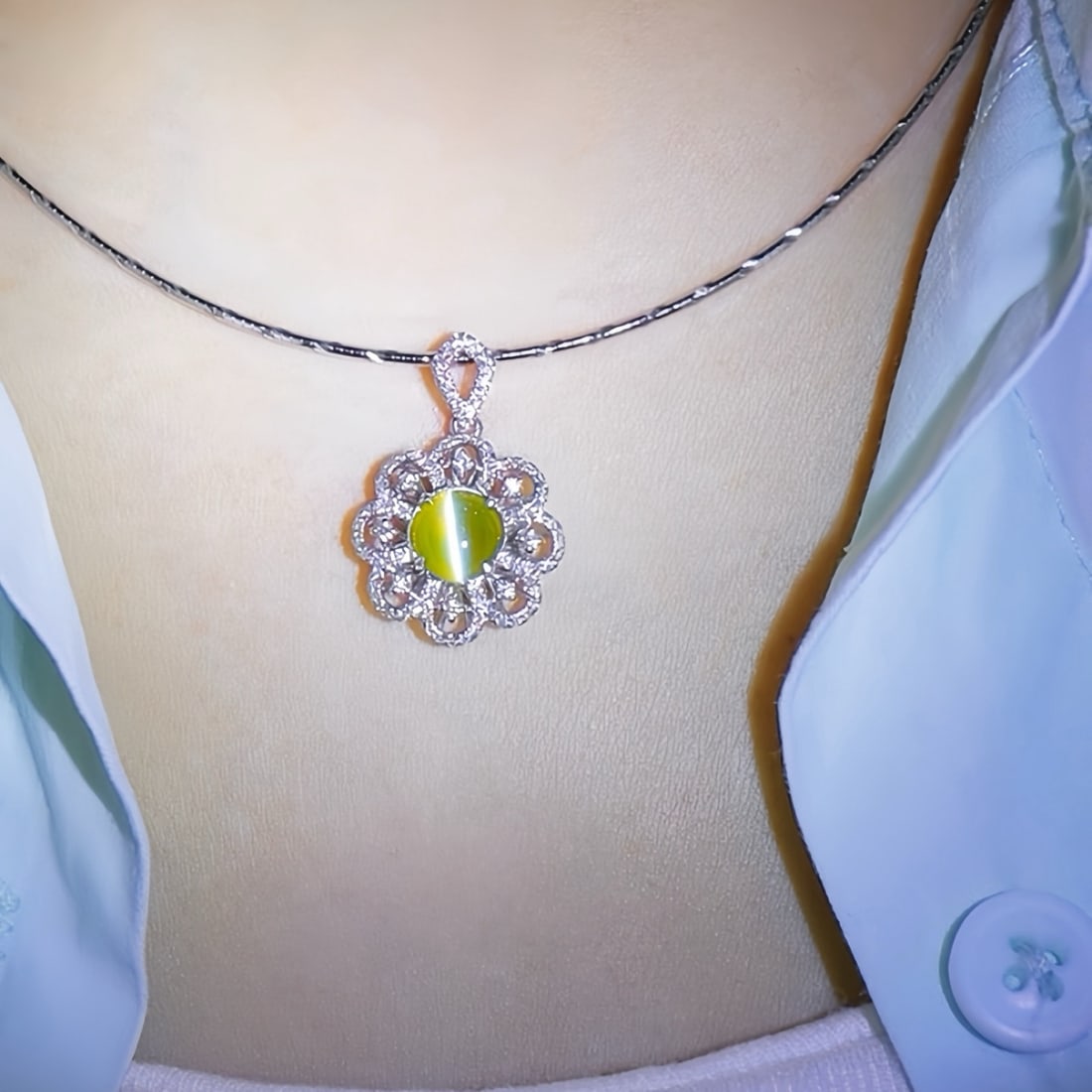 14k Gold 2.17 Ctw Natural Cat's?Eye Chrysoberyl & Diamond Pendant( Without Chain ) - 5