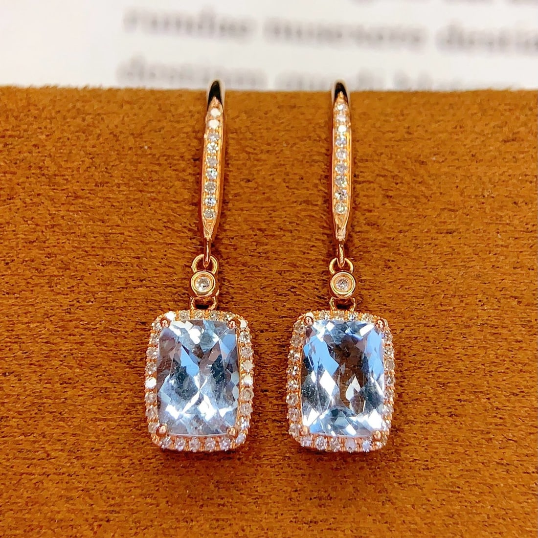 14k Gold 2 Ct Natural Aquamarine & Diamond Earrings - 3
