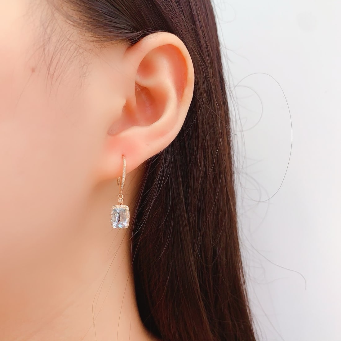 14k Gold 2 Ct Natural Aquamarine & Diamond Earrings - 5