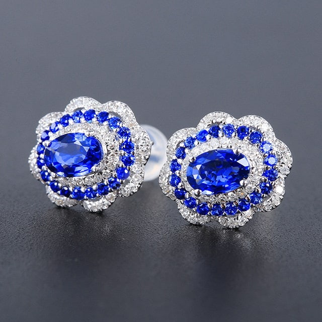 14k Gold 1.84 Ctw Natural Sapphire & Diamond Earrings - 2