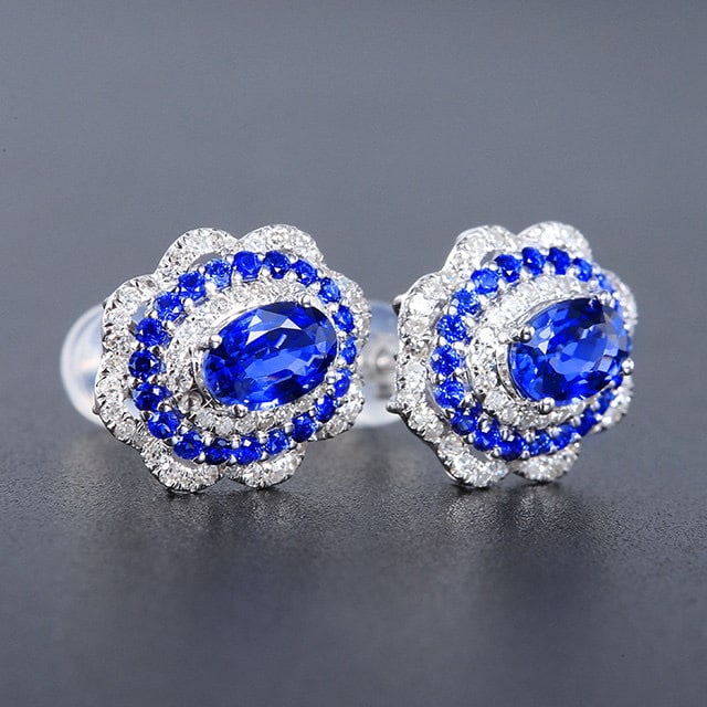 14k Gold 1.84 Ctw Natural Sapphire & Diamond Earrings - 3