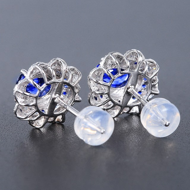 14k Gold 1.84 Ctw Natural Sapphire & Diamond Earrings - 4