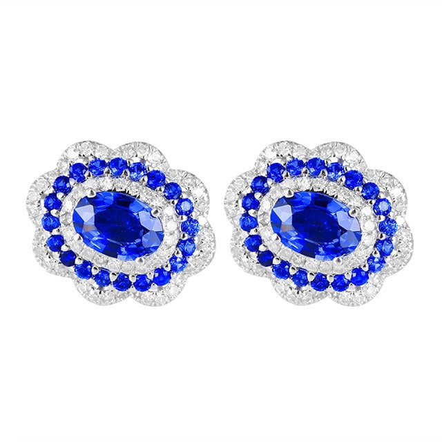 14k Gold 1.84 Ctw Natural Sapphire & Diamond Earrings - 5