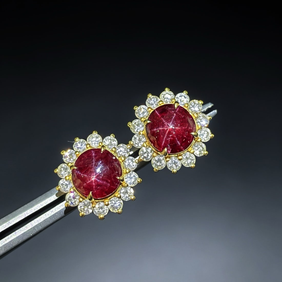 14k Gold 8.30 Ctw Natural Star Ruby & Diamond Earrings - 2