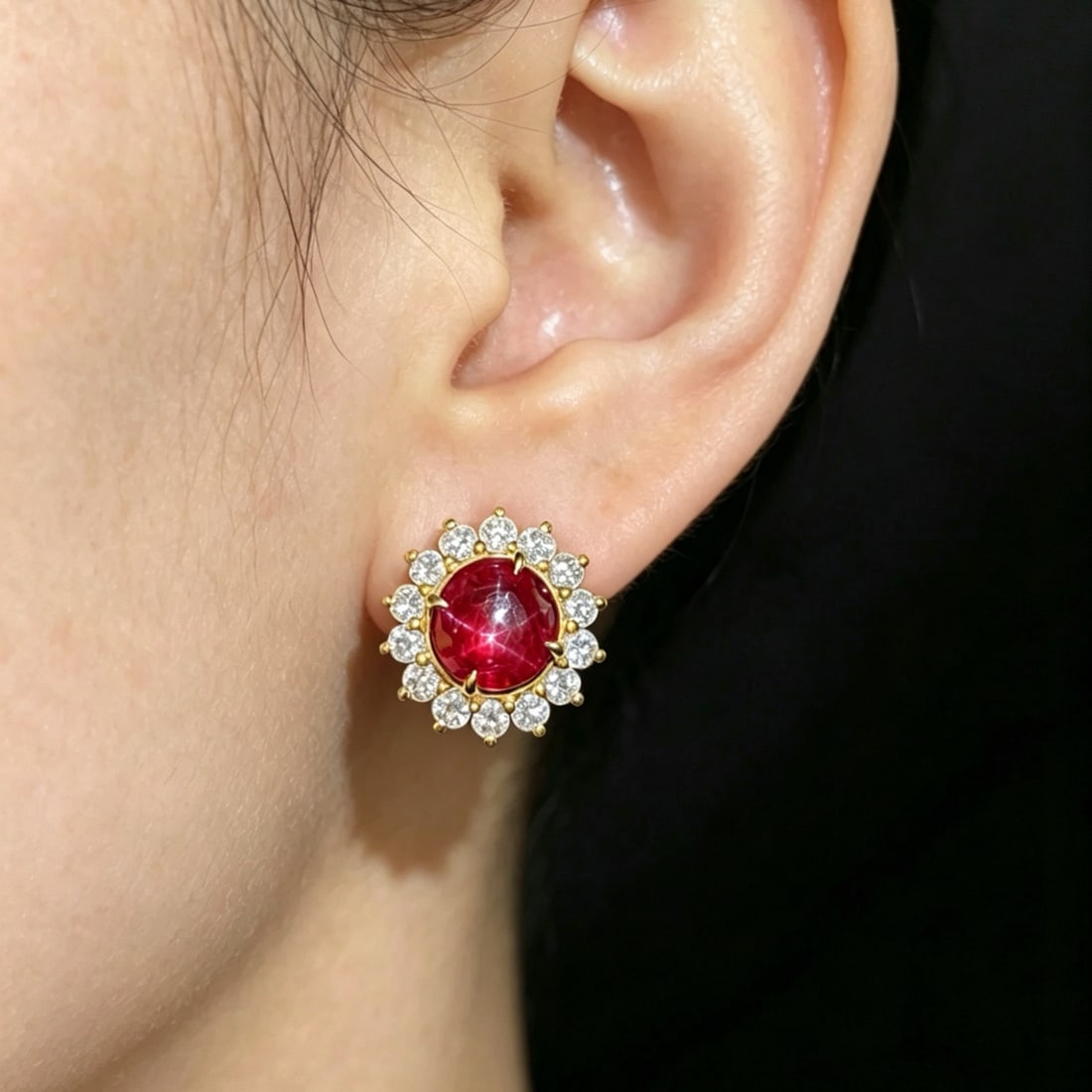 14k Gold 8.30 Ctw Natural Star Ruby & Diamond Earrings - 4