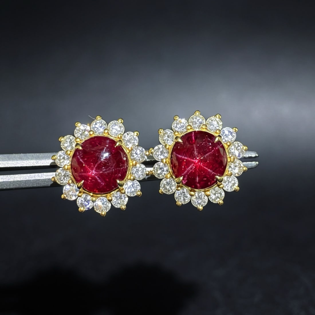 14k Gold 8.30 Ctw Natural Star Ruby & Diamond Earrings - 5