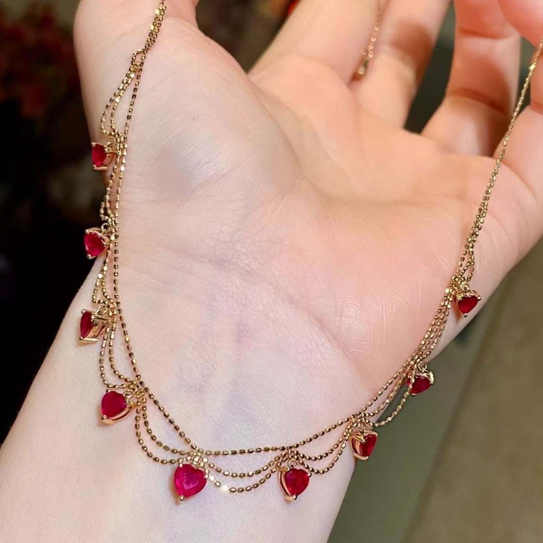 14k Gold 3.16 Ct Natural Ruby Necklace: Ref:231181181 // gold content:14k gold // main gemstone:ruby // shape:heart // carat weight:3. 16ct // color:red // treatment:natural // Condition: New Low Estimate: 6600.00 High Estimate: 10000.00