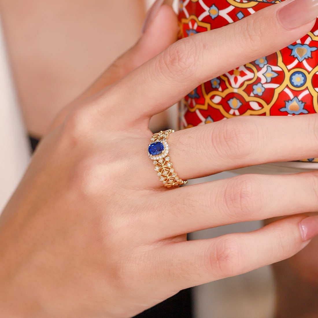 14k Gold 1.10 Ctw Natural Sapphire & Diamond Ring - 5