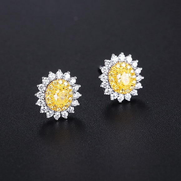 14k Gold 1.09 Ctw Natural Yellow Diamond & Diamond Earrings - 2