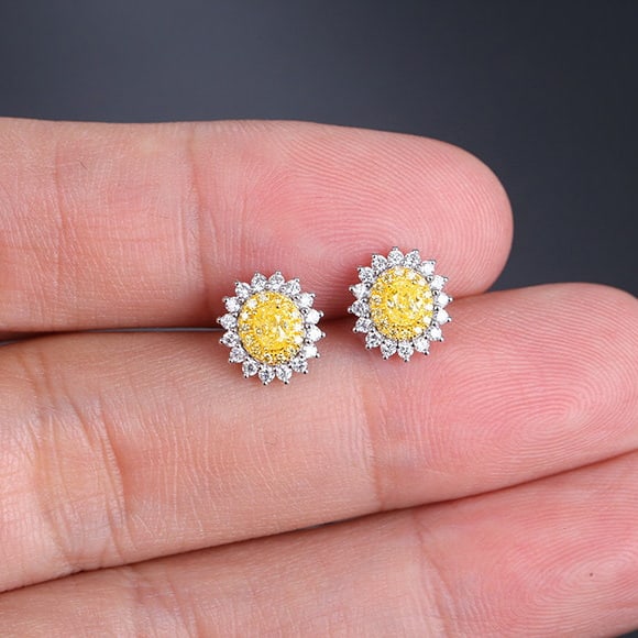 14k Gold 1.09 Ctw Natural Yellow Diamond & Diamond Earrings - 5