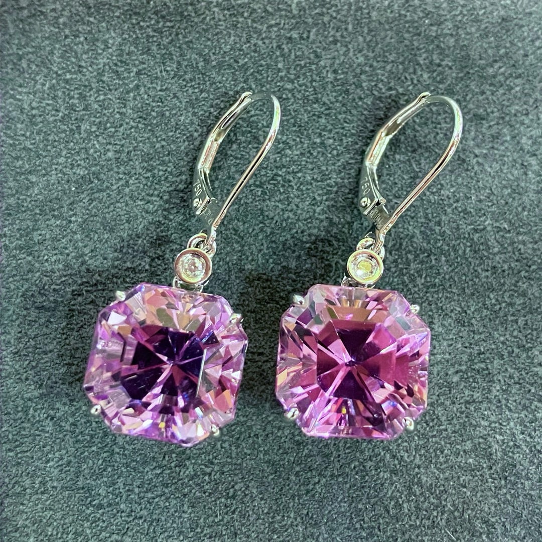 14k Gold 20.5 Ct Natural Kunzite & Diamond Earrings - 7