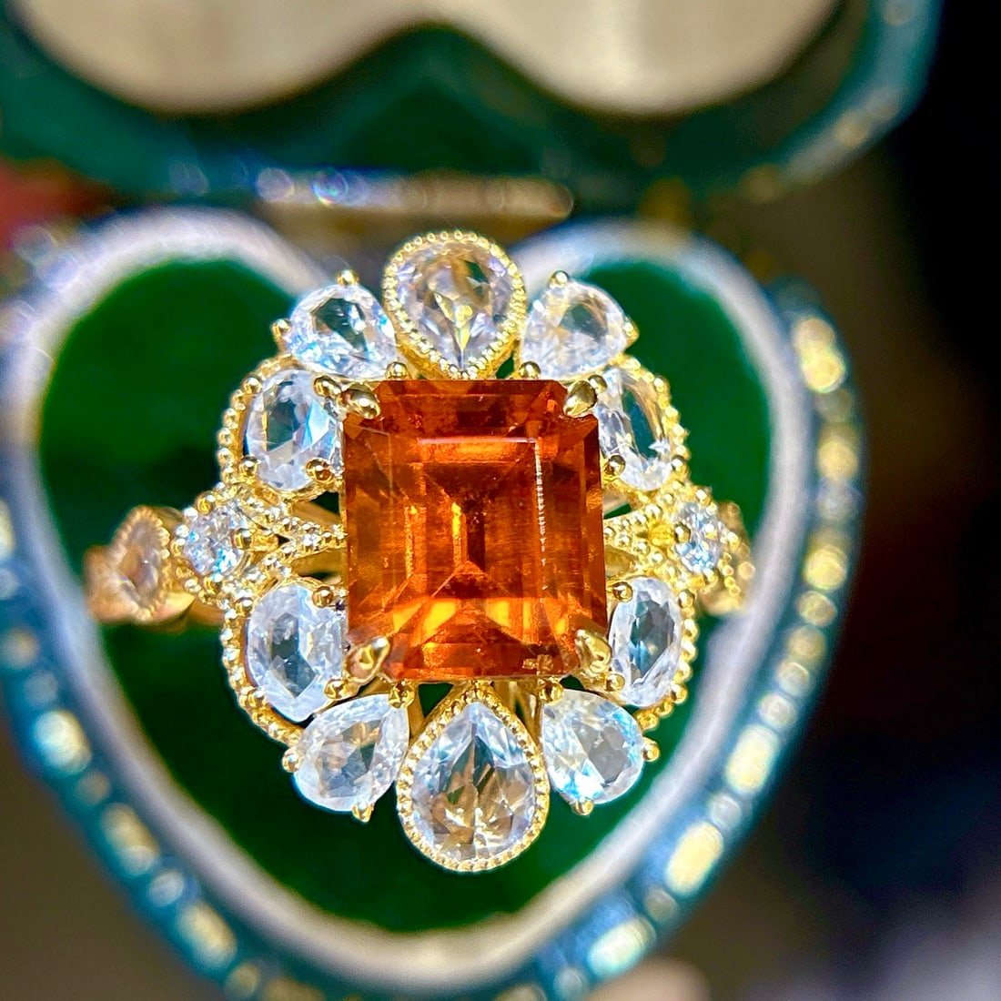 14k Gold 4.14 Ctw Natural Spessartine & Sapphire Ring - 2