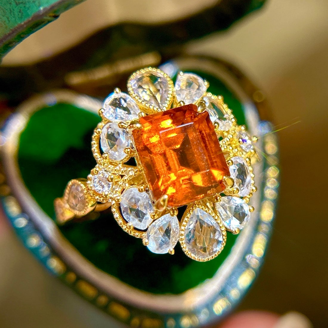14k Gold 4.14 Ctw Natural Spessartine & Sapphire Ring - 3