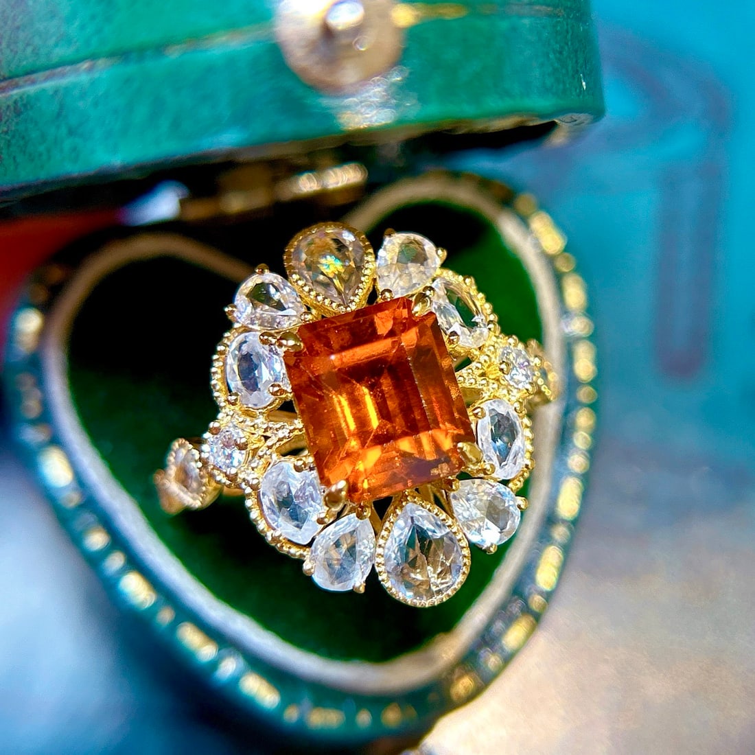 14k Gold 4.14 Ctw Natural Spessartine & Sapphire Ring - 6