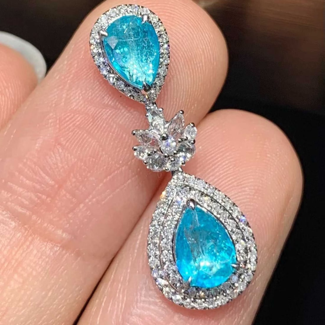 14k Gold 0.9 Ct Natural Paraiba Tourmaline & Diamond & Sapphire Pendant( Without Chain ) - 3