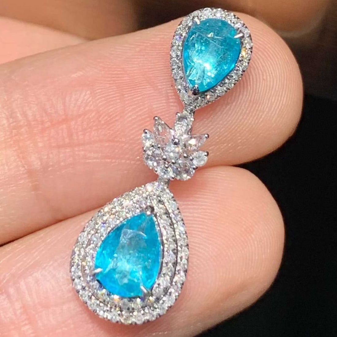 14k Gold 0.9 Ct Natural Paraiba Tourmaline & Diamond & Sapphire Pendant( Without Chain ) - 5