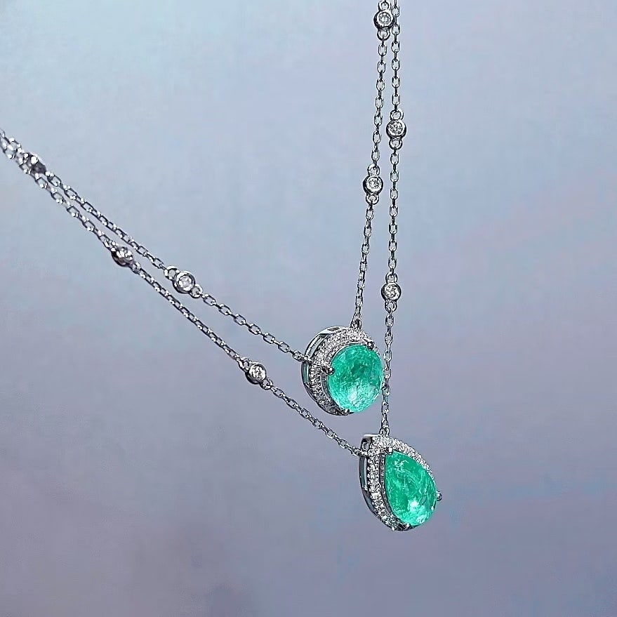 14k Gold 2.73 Ctw Natural Paraiba Tourmaline & Diamond Necklace - 2