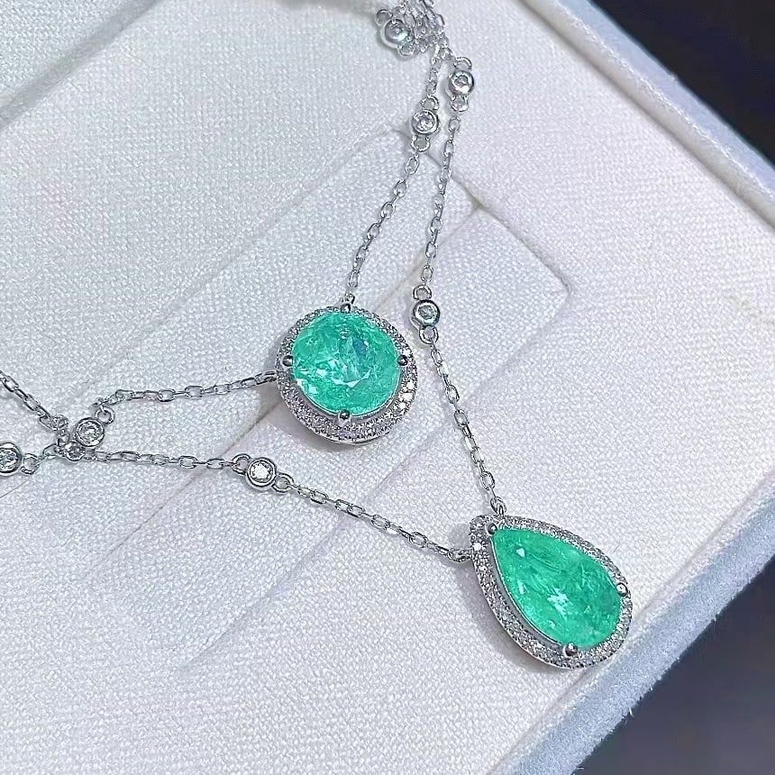 14k Gold 2.73 Ctw Natural Paraiba Tourmaline & Diamond Necklace - 3