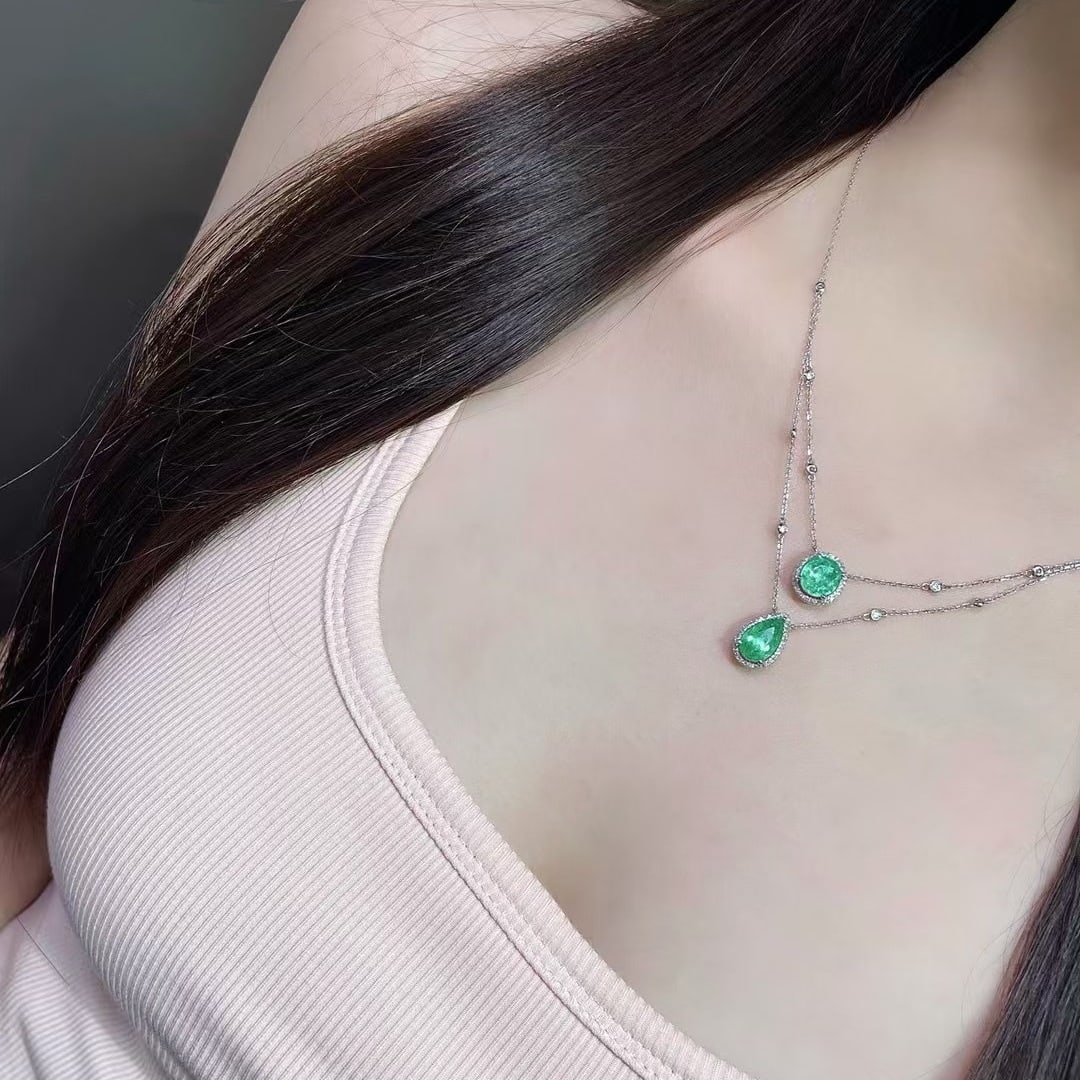 14k Gold 2.73 Ctw Natural Paraiba Tourmaline & Diamond Necklace - 4
