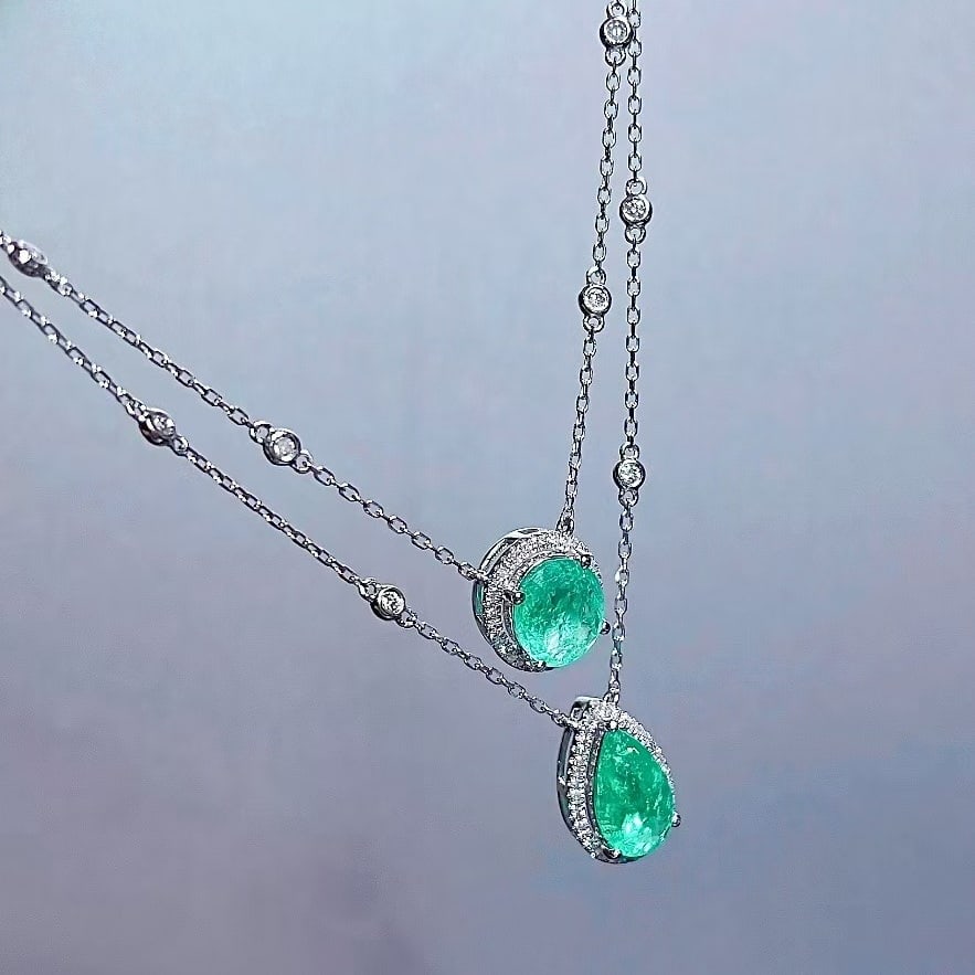 14k Gold 2.73 Ctw Natural Paraiba Tourmaline & Diamond Necklace - 5