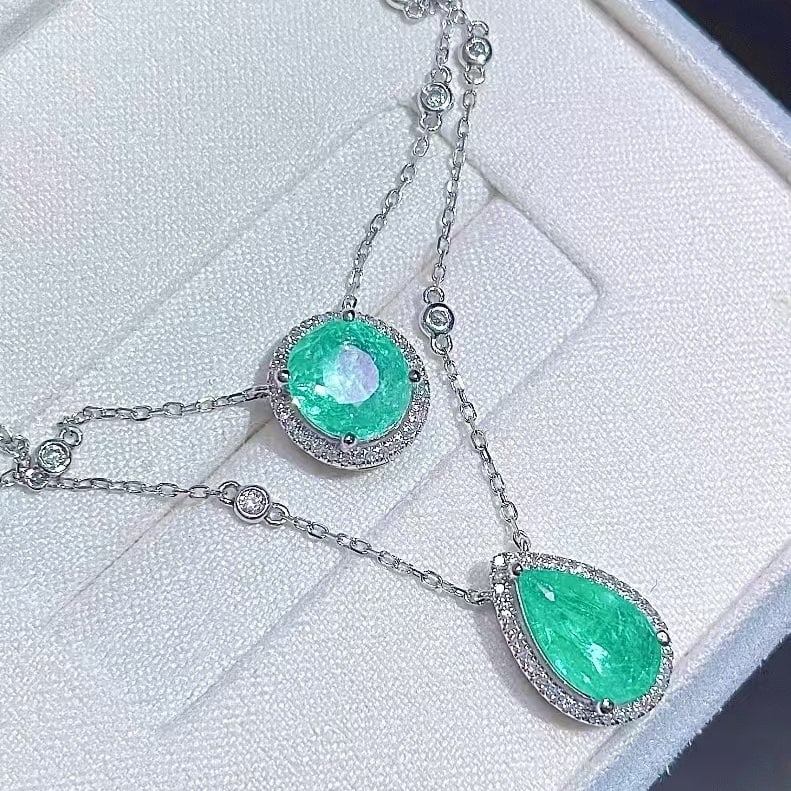 14k Gold 2.73 Ctw Natural Paraiba Tourmaline & Diamond Necklace - 6