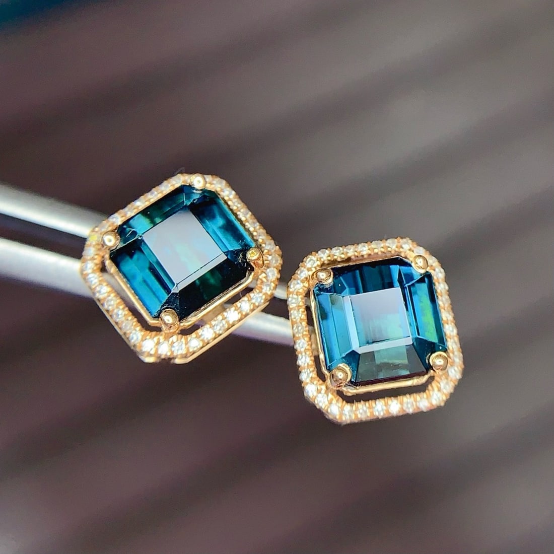 14k Gold 4.5 Ct Natural Tourmaline & Diamond Earrings - 2
