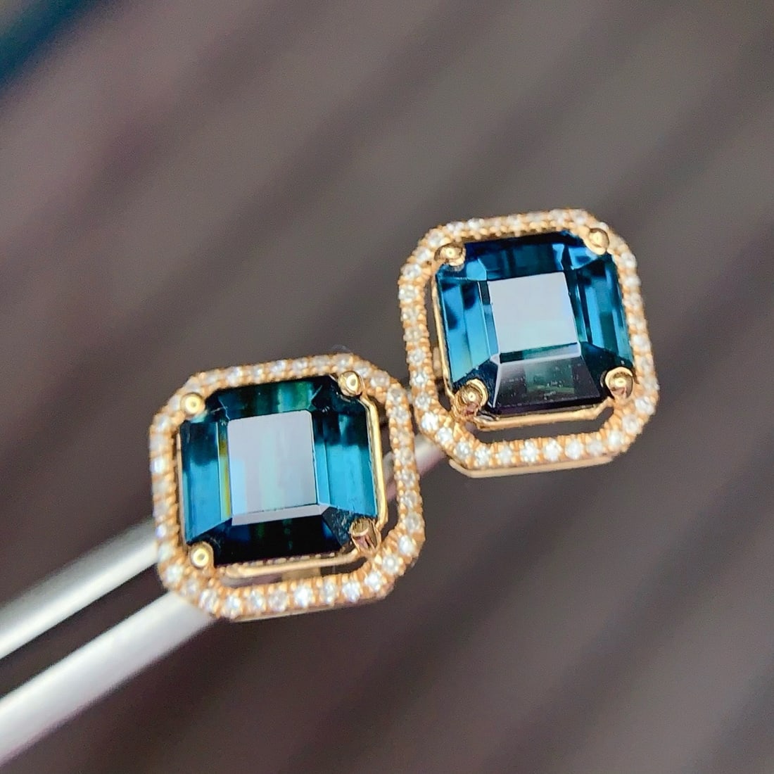 14k Gold 4.5 Ct Natural Tourmaline & Diamond Earrings - 4