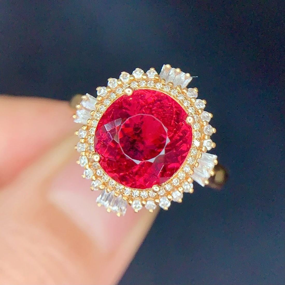 14k Gold 4 Ct Natural Tourmaline & Diamond Ring - 2