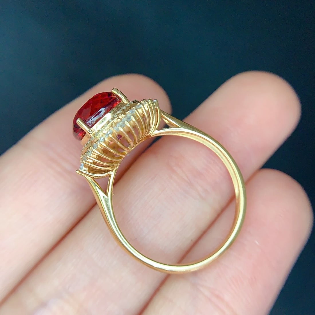 14k Gold 4 Ct Natural Tourmaline & Diamond Ring - 4