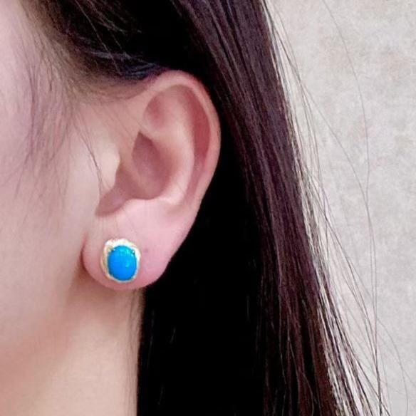 14k Gold 3.59 Ctw Natural Blue Turquoise & Diamond Earrings - 4