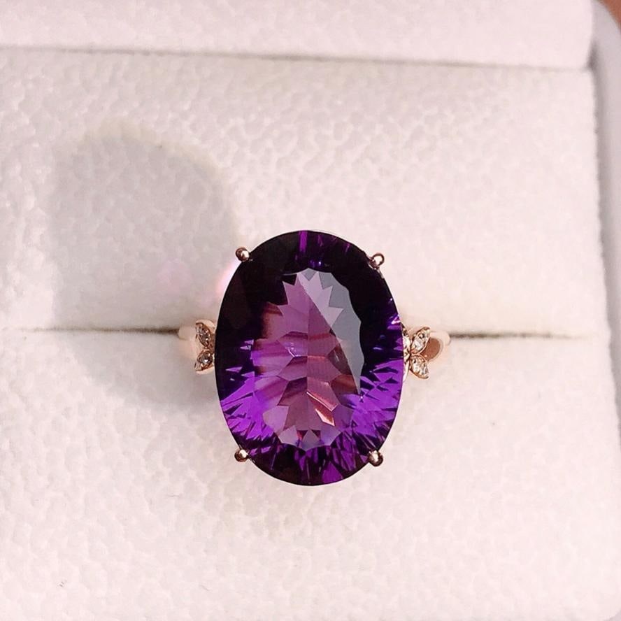 14k Gold 7.10 Ctw Natural Amethyst & Diamond Ring: Ref:231181222 // gold content:14k gold // ring size:7. 25us // // main gemstone:amethyst // shape:oval // carat weight:7. 05ct // color:purple // treatment:natural // // adjacent gemstone 2 : diamond