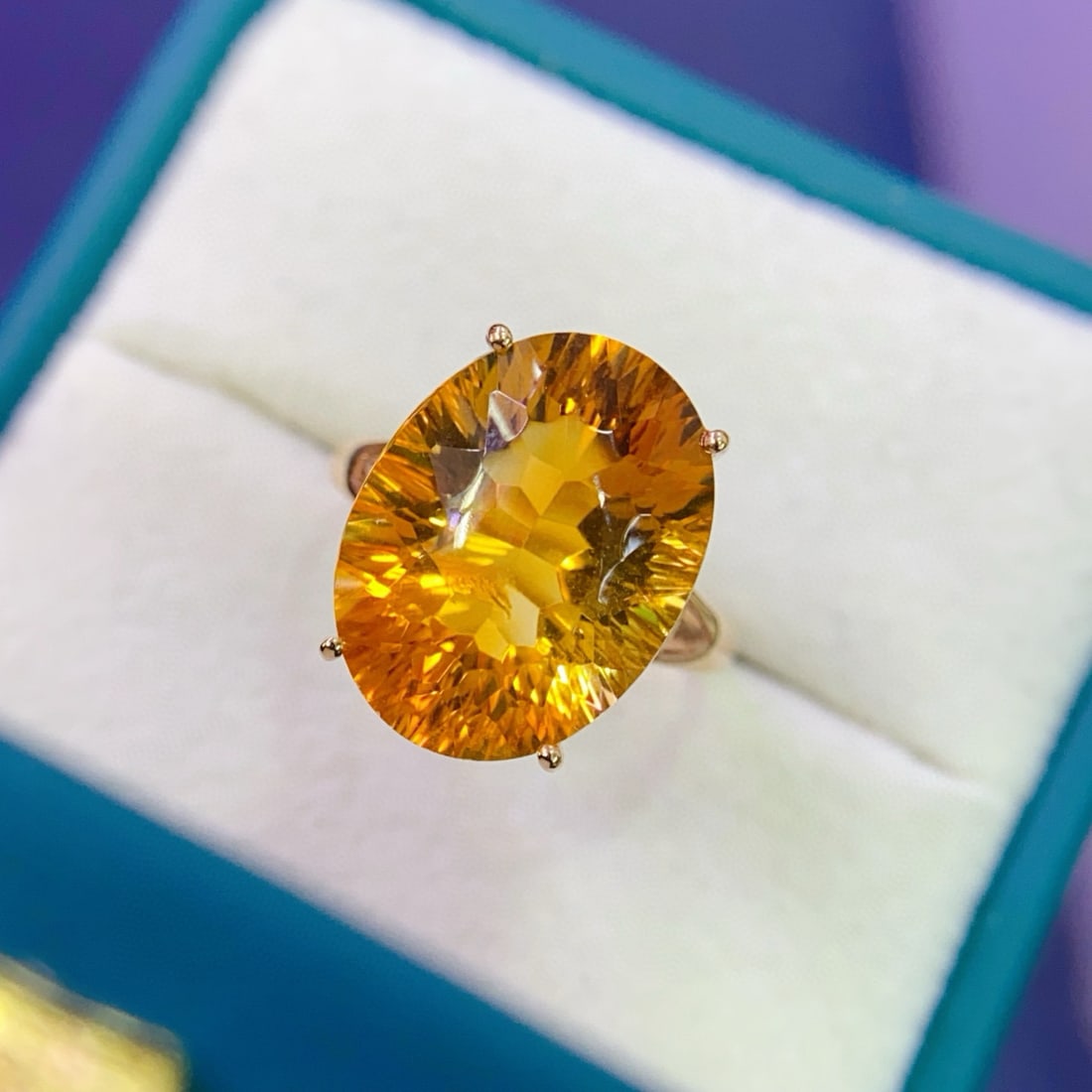 14k Gold 9.77 Ctw Natural Citrine & Diamond Ring - 2