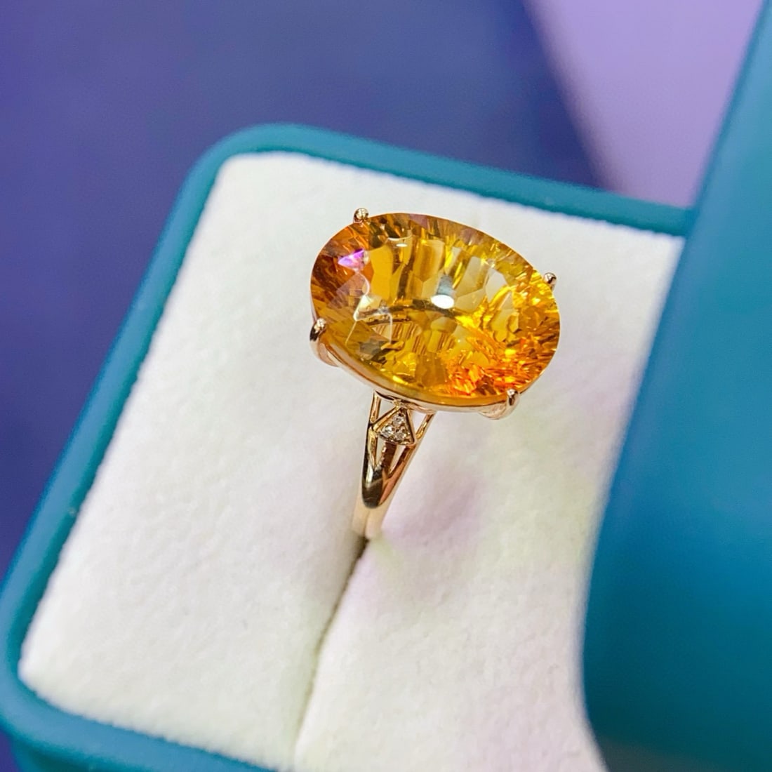 14k Gold 9.77 Ctw Natural Citrine & Diamond Ring - 3
