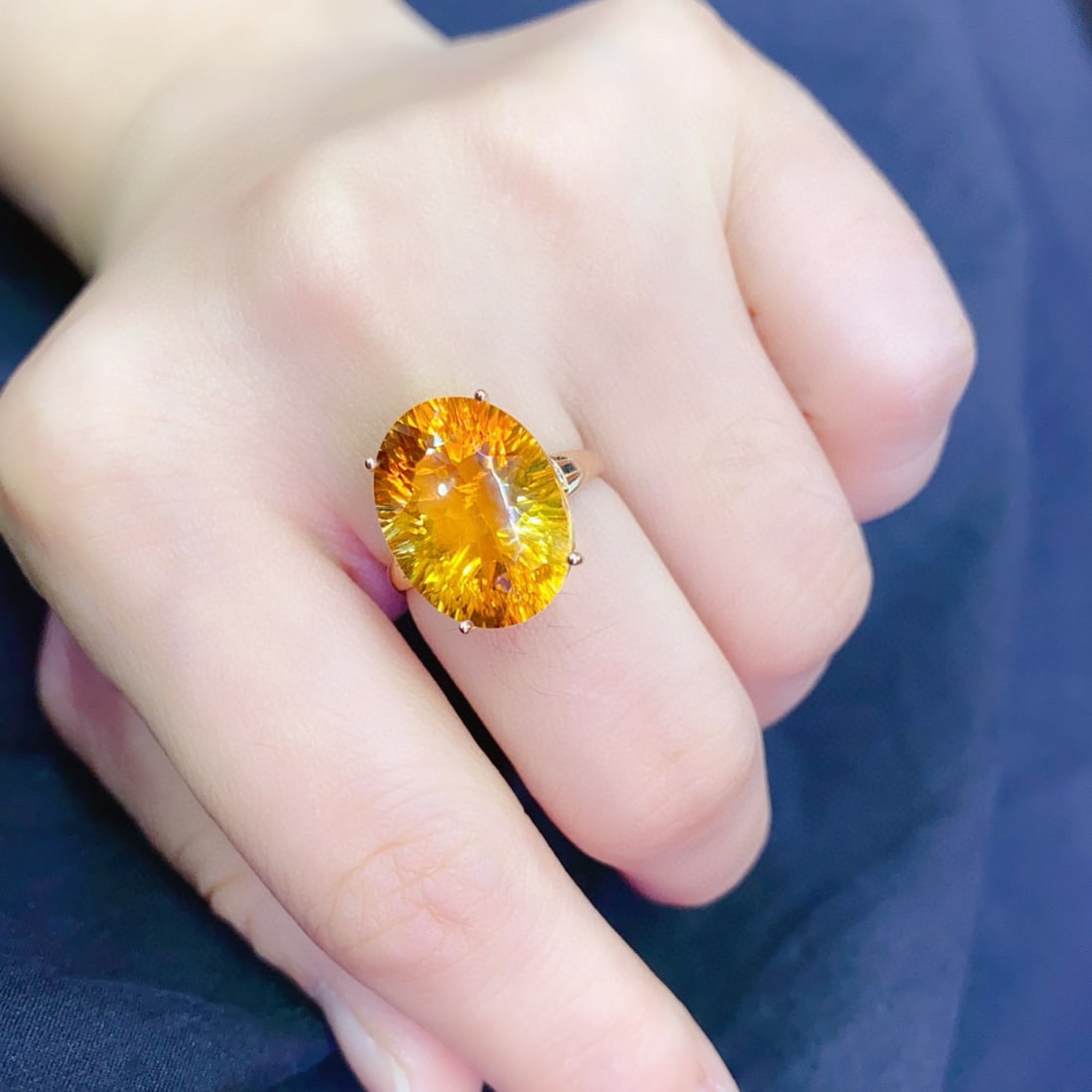 14k Gold 9.77 Ctw Natural Citrine & Diamond Ring - 4