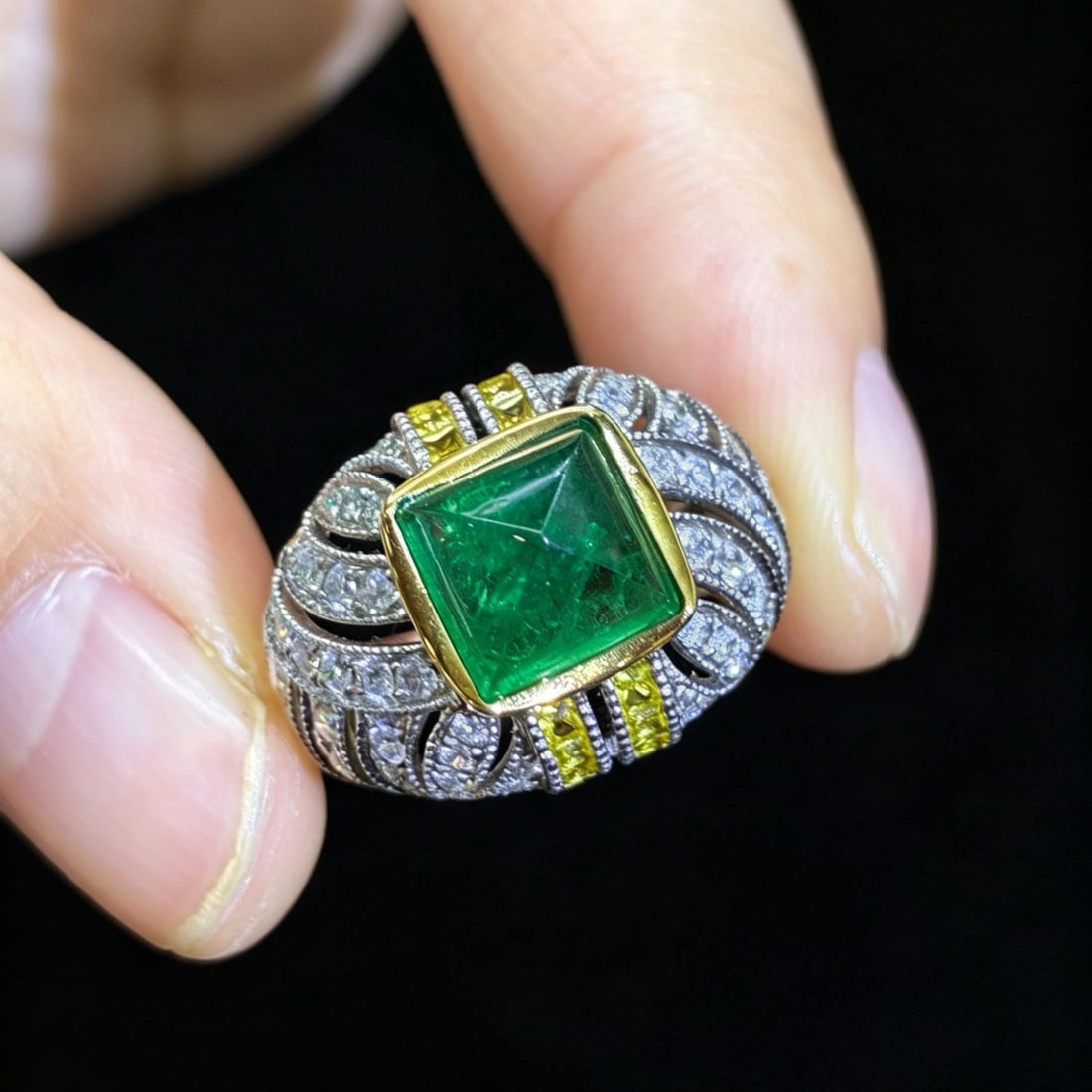 14k Gold 3.98 Ctw Natural Emerald & Diamond Ring - 2