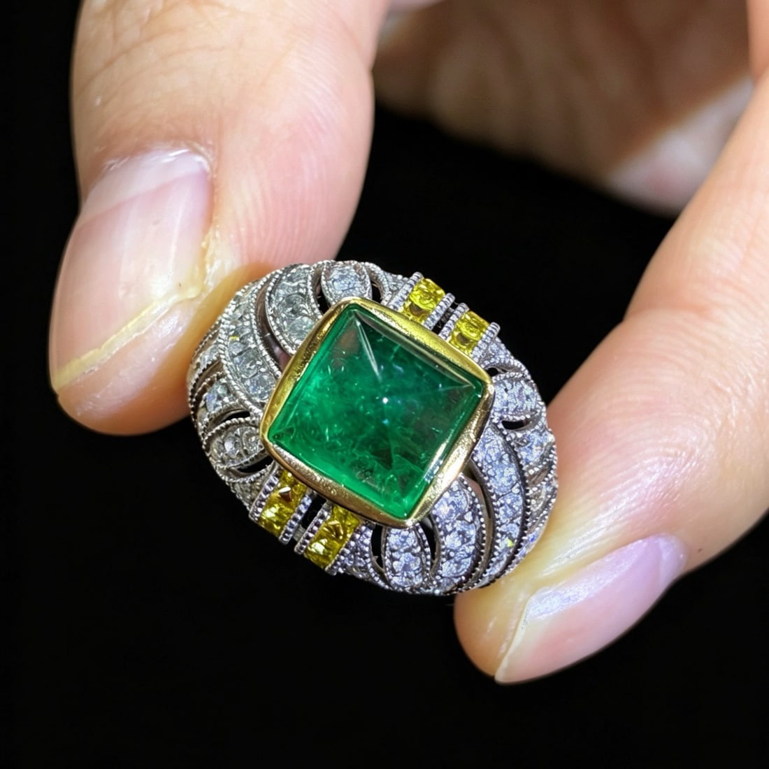 14k Gold 3.98 Ctw Natural Emerald & Diamond Ring - 3