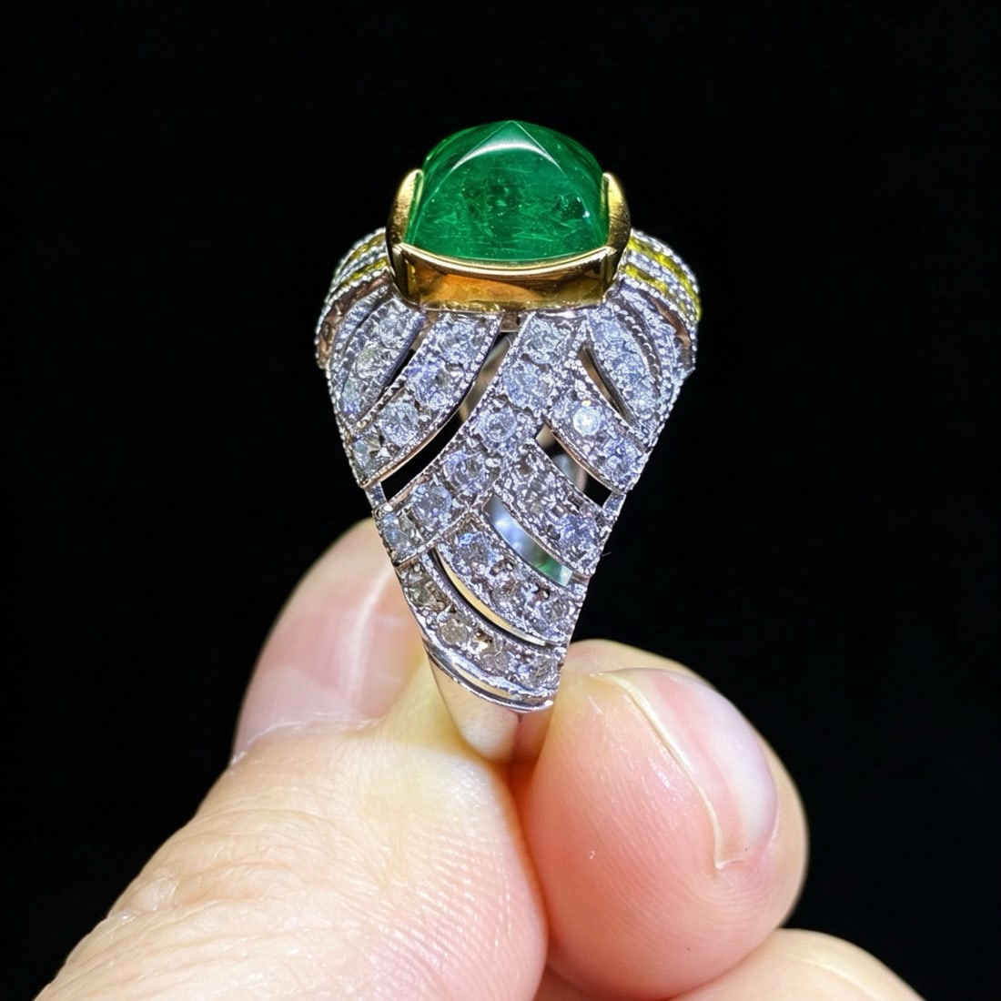 14k Gold 3.98 Ctw Natural Emerald & Diamond Ring - 4