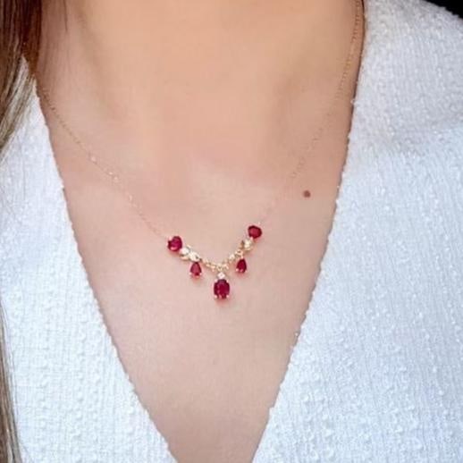 14k Gold 2.28 Ctw Natural Ruby & Diamond Necklace - 4