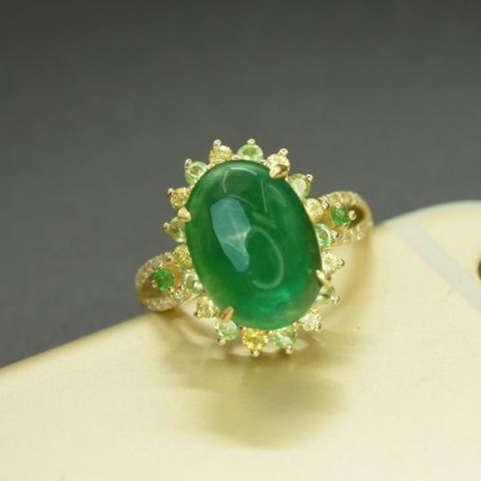 14k Gold 5.21 Ctw Natural Emerald & Sapphire Ring - 5