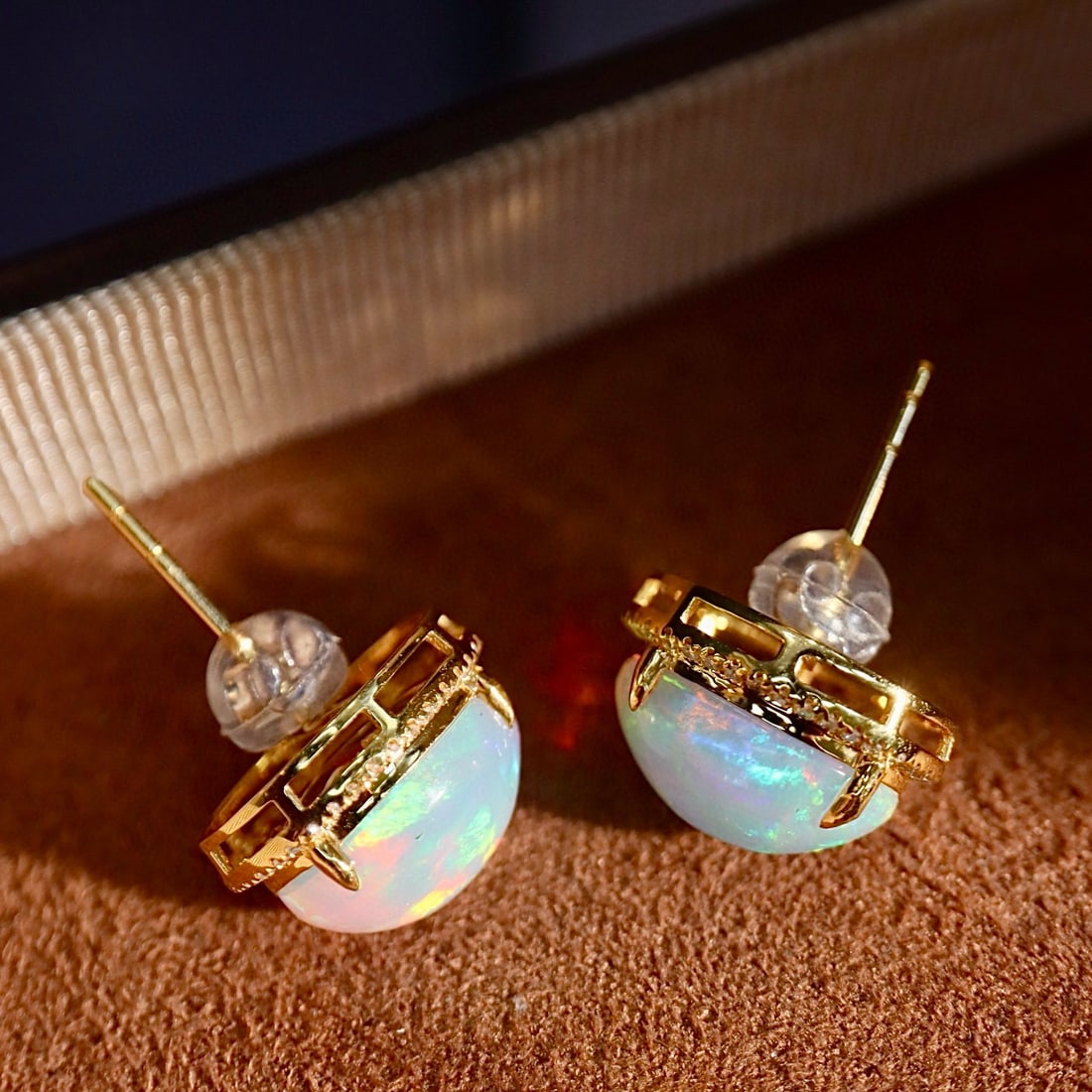 14k Gold 5.03 Ctw Natural Opal & Diamond Earrings - 3