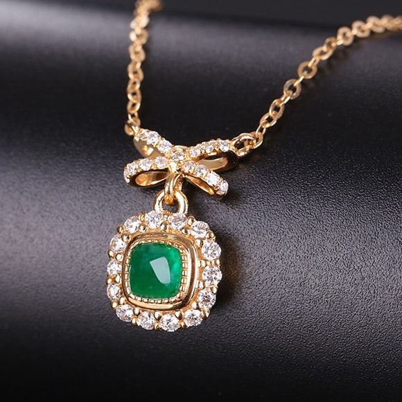14k Gold 0.78 Ctw Natural Emerald & Diamond Necklace - 3
