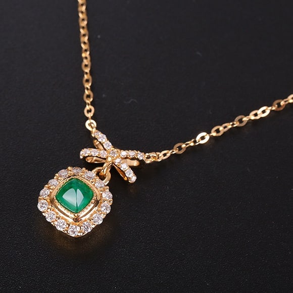 14k Gold 0.78 Ctw Natural Emerald & Diamond Necklace - 4