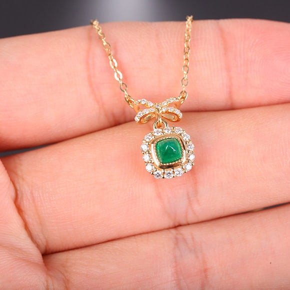 14k Gold 0.78 Ctw Natural Emerald & Diamond Necklace - 7